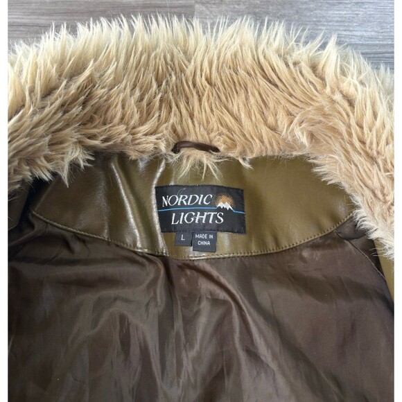 VTG Nordic Lights Faux Fur Parka Jacket Size L Womens Brown Full Zip - Picture 4 of 6